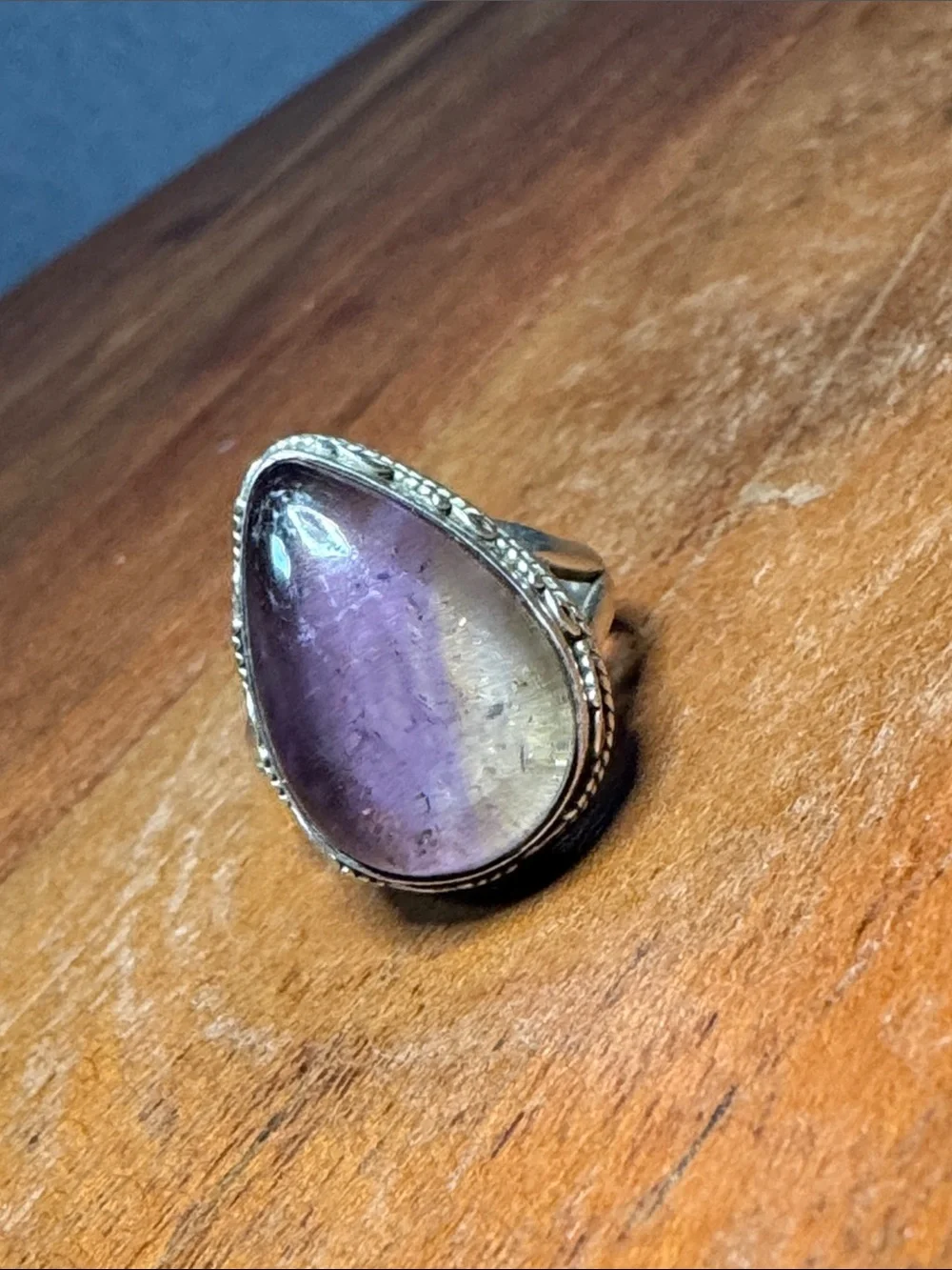 Sterling Silver Teardrop Purple Amethyst Cabochon Ring